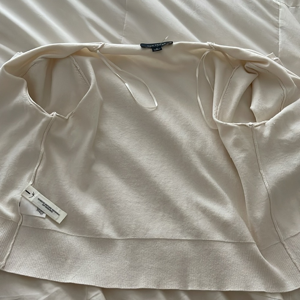 NWOT Ann Taylor Silk Cotton Cropped Open Sweater Lightweight Knit Classic - Picture 6 of 10